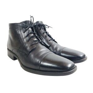 Johnston & Murphy Mens Size 10.5 Black Leather Cap Toe Lace-Up Boots